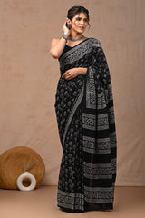 Traditional Authentic Hand Block Printed Pure Organic Cotton Sarees With matching Blouse