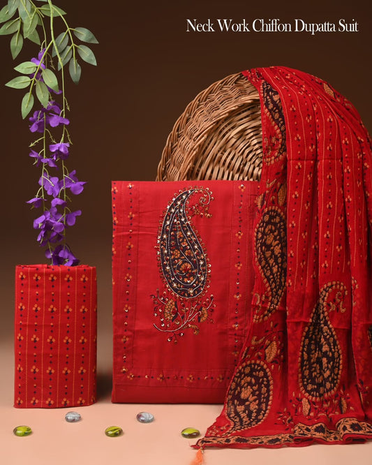PREMIUM GOTA PATTI COTTON SUIT SET WITH CHIFFON DUPATTA