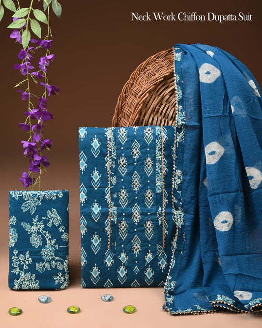 PREMIUM GOTA PATTI COTTON SUIT SET WITH CHIFFON DUPATTA