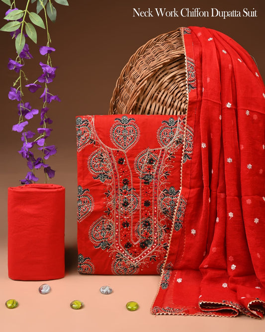 PREMIUM GOTA PATTI COTTON SUIT SET WITH CHIFFON DUPATTA