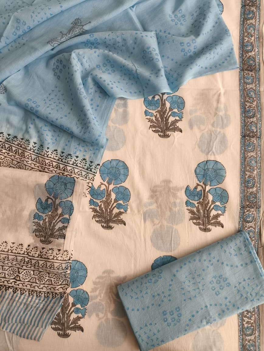 Exclusive Hand Block Cotton Suit With Cotton Dupatta(BFCOT44)