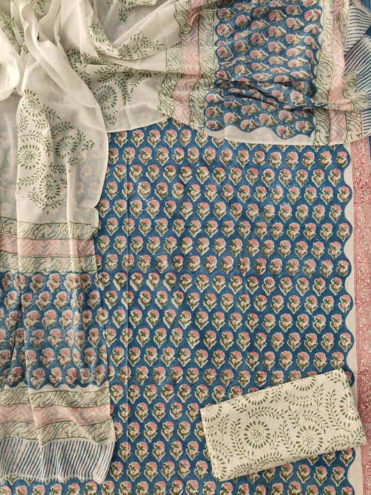 Exclusive Hand Block Cotton Suit With Cotton Dupatta(BFCOT66)