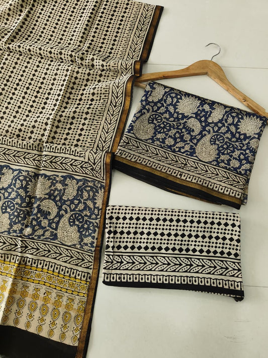 EXCLUSIVE HAND BLOCK CHANDERI SILK SUIT SET WITH CHANDERI DUPATTA