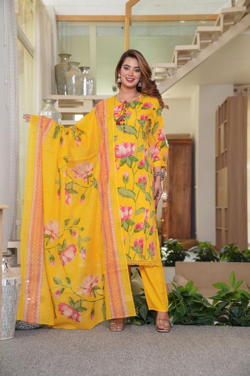 *New lounch *

*White Love.......*

*This A-line pant set is perfect for the summer season with its vibrant floral print and confident  , the included matching dupatta completes the look and adds an extra touch of style.*