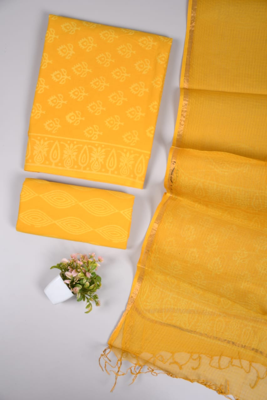 Premium Sanganeri Printed Cotton Suit With Kota Doria Duppta(BFCOTKD16)