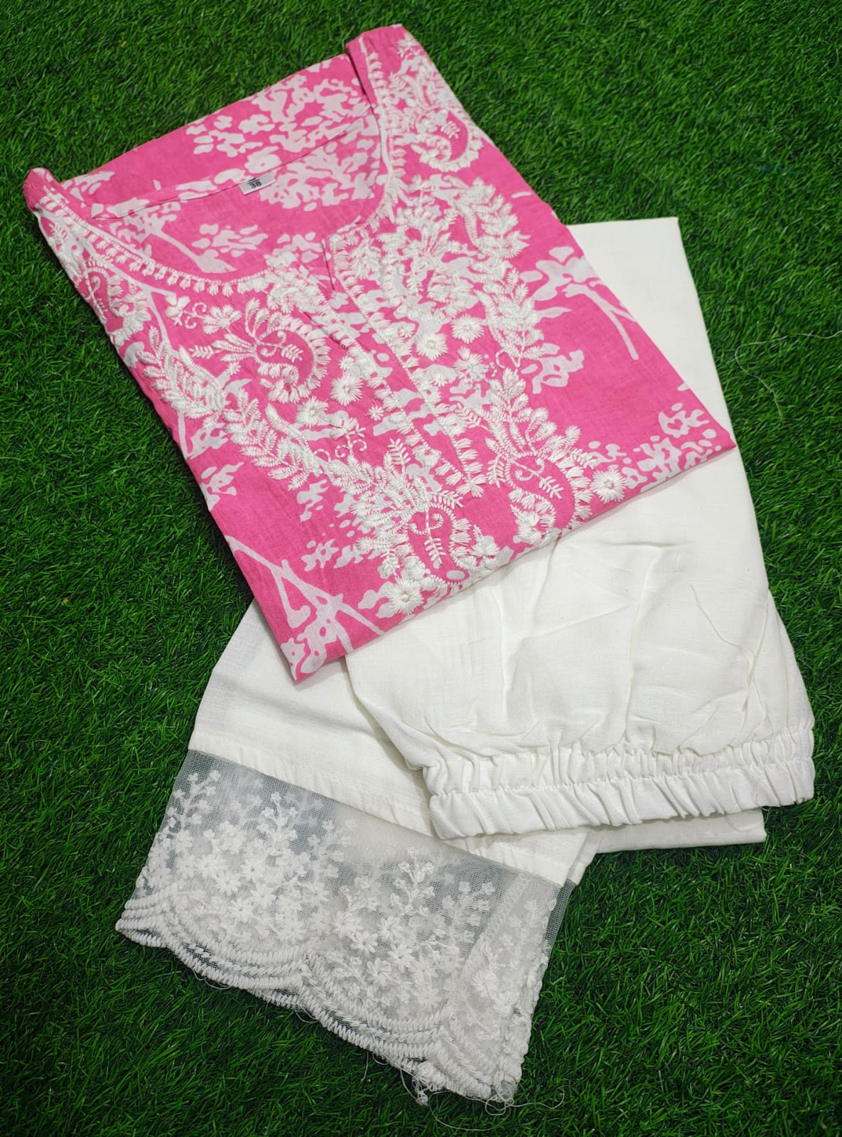 Pink Chikankari Cotton Kurti Pant Set | Stylish Ethnic Outfit for Women
