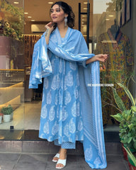 *Cotton 3pis set*

Best Quality products always 

*Premium Heavy Cotton Full Printed Dress With Printed Plazzo With 2.20 Mitter Malmal Printed Dupatta*