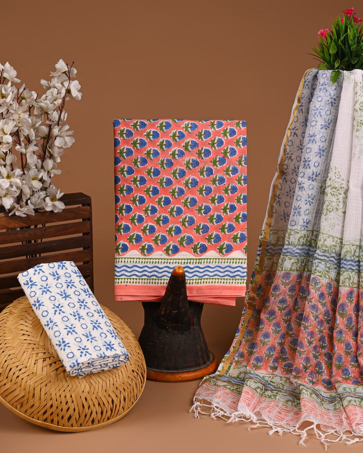 Premium Sanganeri Printed Cotton Suit With Kota Doria Dupatta