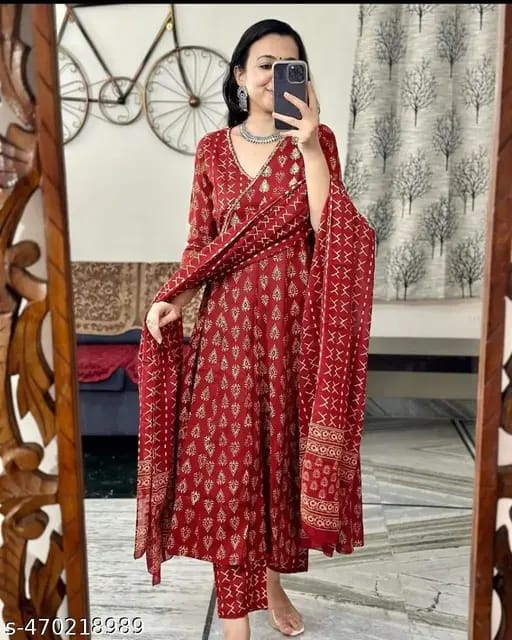 Red Cotton Suit with Cotton Dupatta
