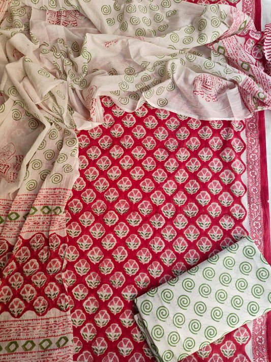 Exclusive Hand Block Cotton Suit With Cotton Dupatta(BFCOT83)