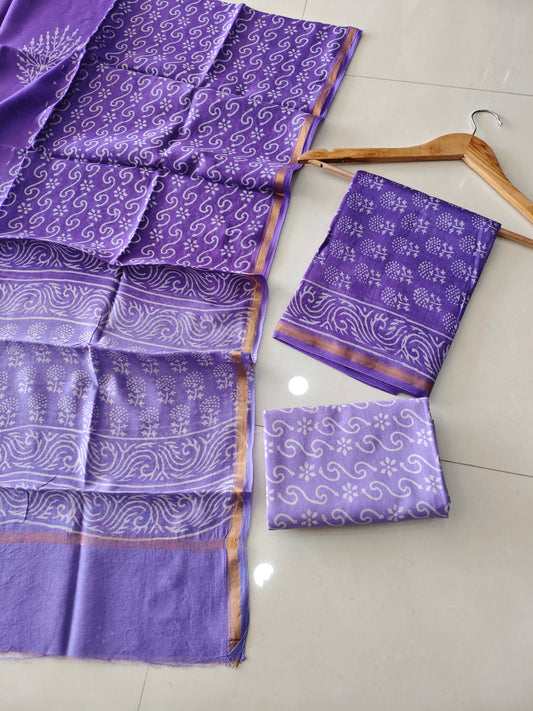 EXCLUSIVE HAND BLOCK CHANDERI SILK SUIT SET WITH CHANDERI DUPATTA