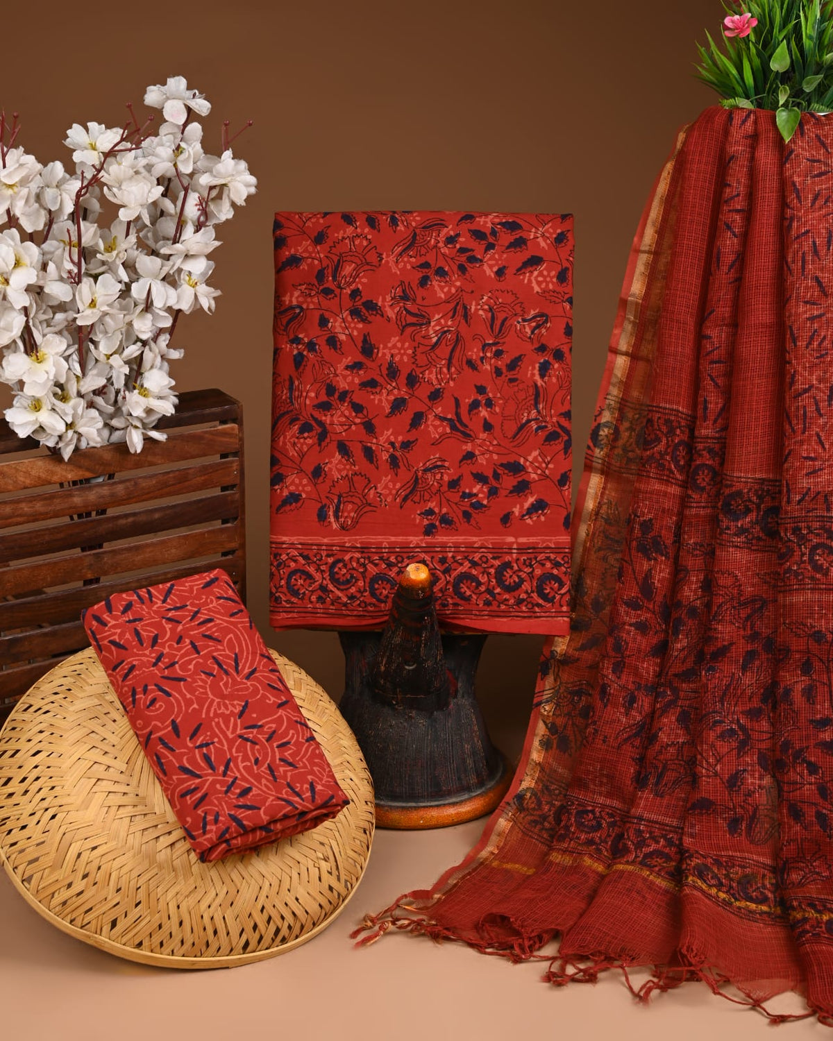 Premium Sanganeri Printed Cotton Suit With Kota Doria Dupatta