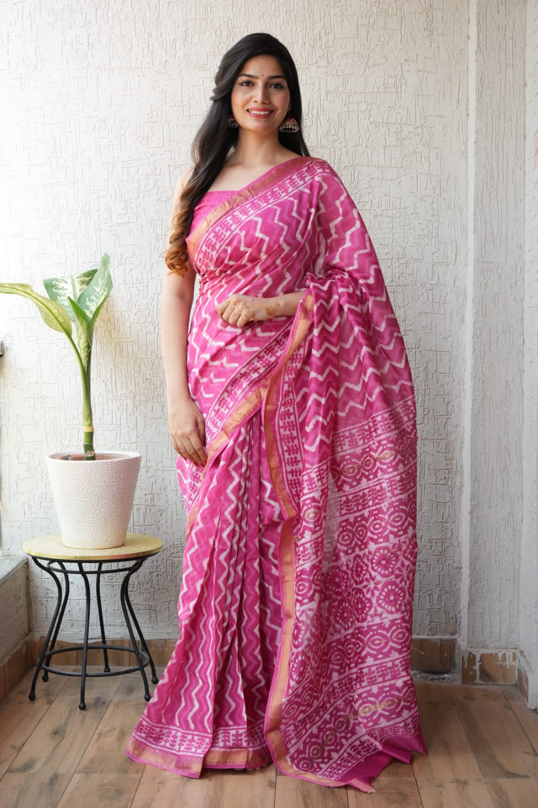 New Designer Hand Block Print Maheshwari Silk Saree (BFMSARE57)