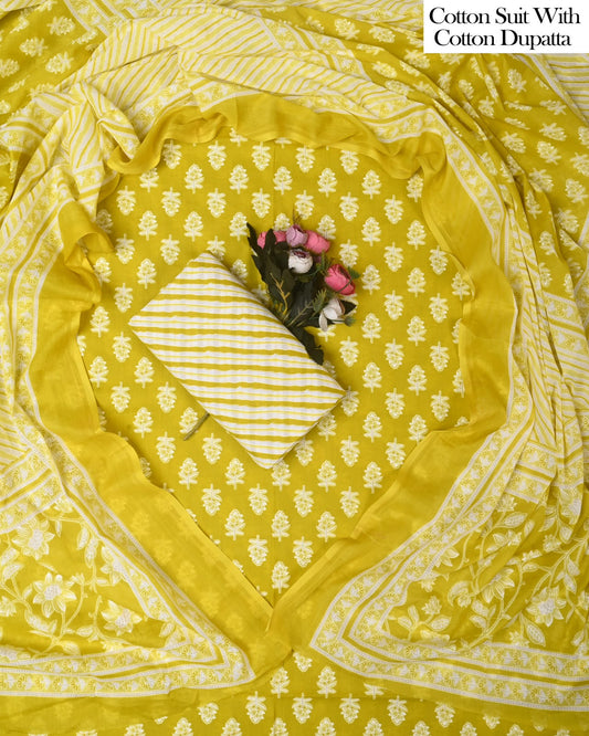 Exclusive Hand Block Cotton Suit With Cotton Dupatta(BFCOT174)