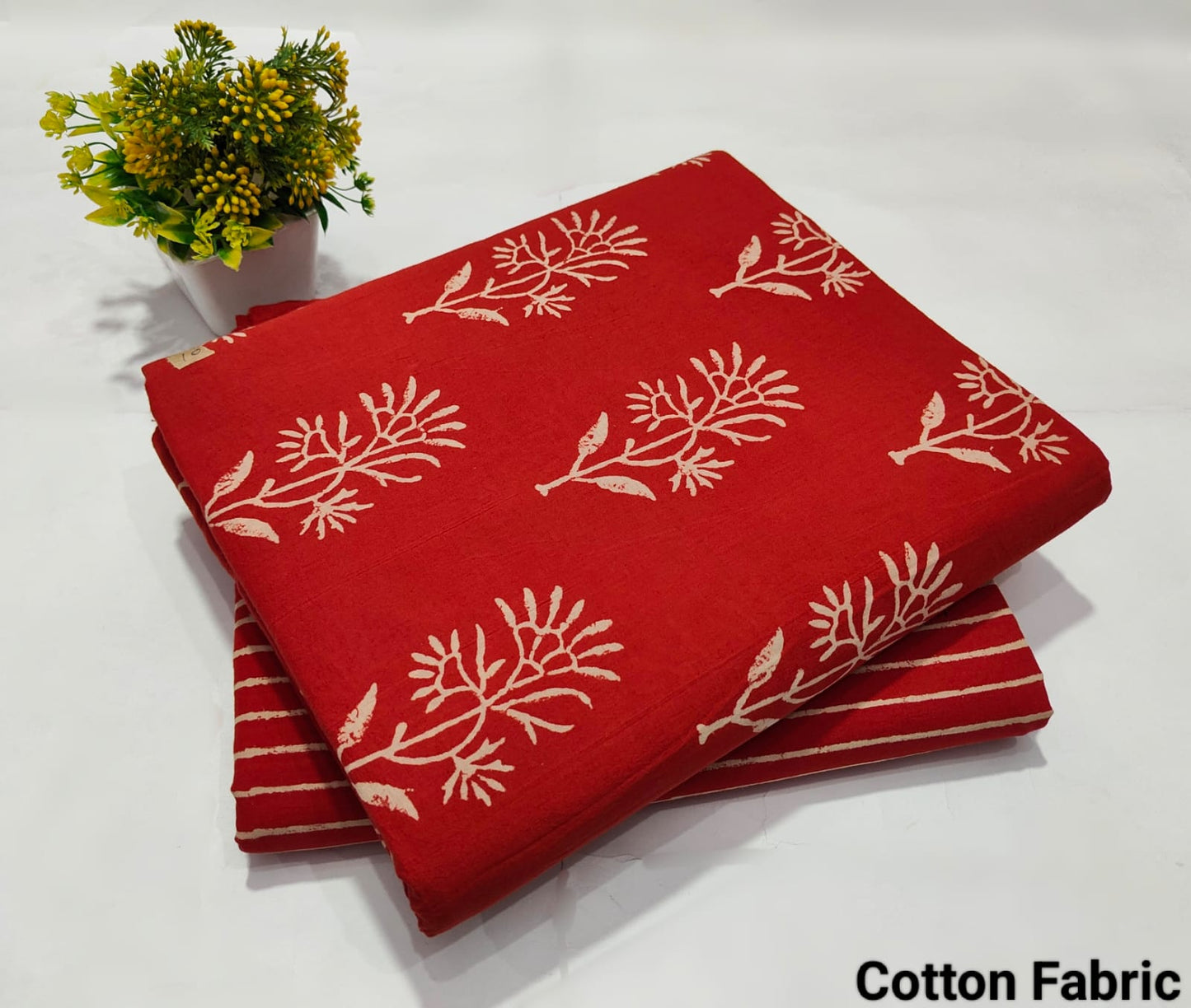 Red Floral Printed Cotton Fabric for Kurti – Soft Breathable Dress Material(BFTB110)