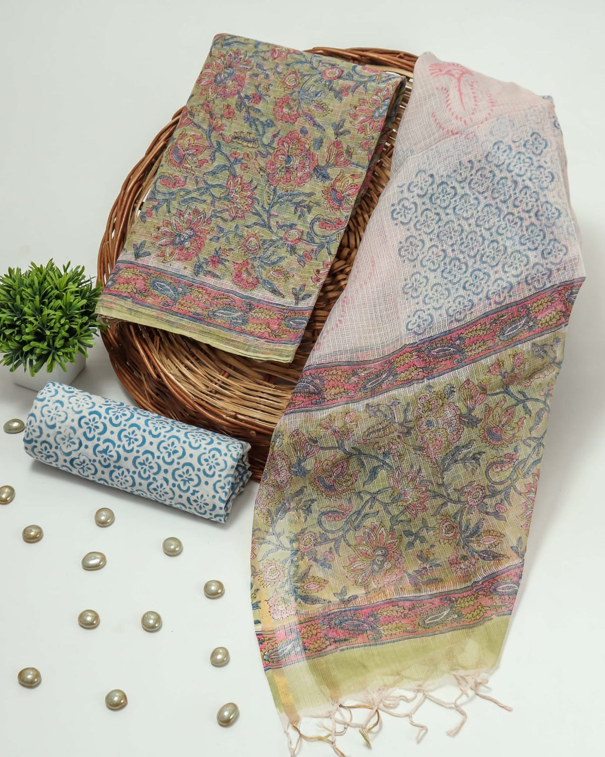 Premium Sanganeri Printed kota Suit With Kota Doria Duppta(BFFKO98)