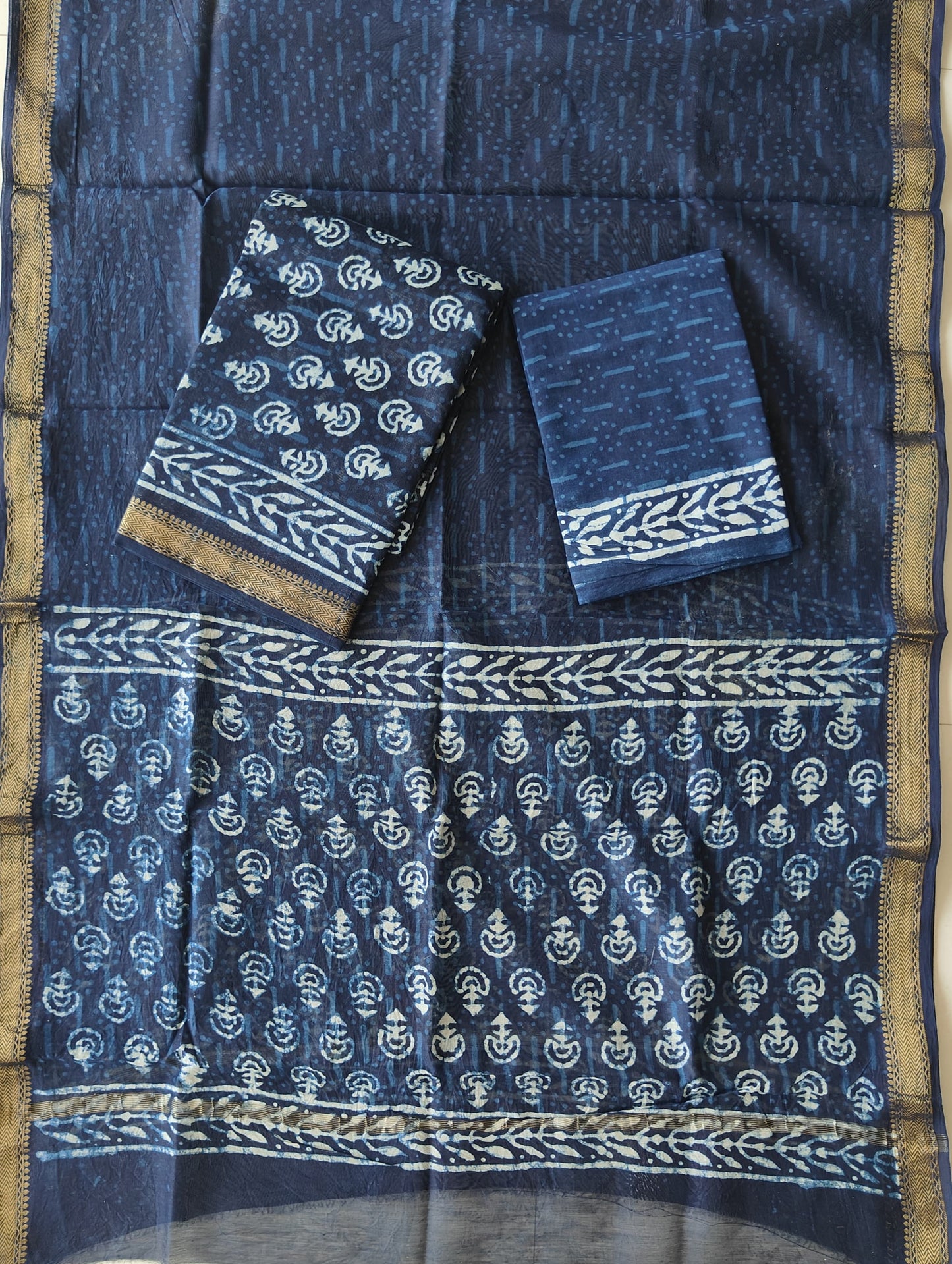 Premium Hand Block Printed Maheshwari Silk Suit(BFMAH70)