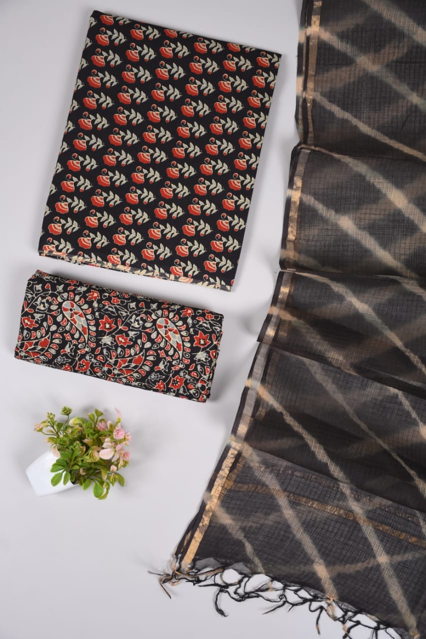 Premium Sanganeri Printed Cotton Suit With Kota Doria Duppta