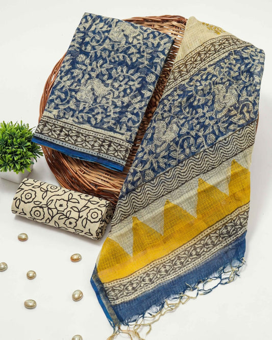 Blue Yellow Kota Doriya Suit Set with Dupatta (BFFKO53)