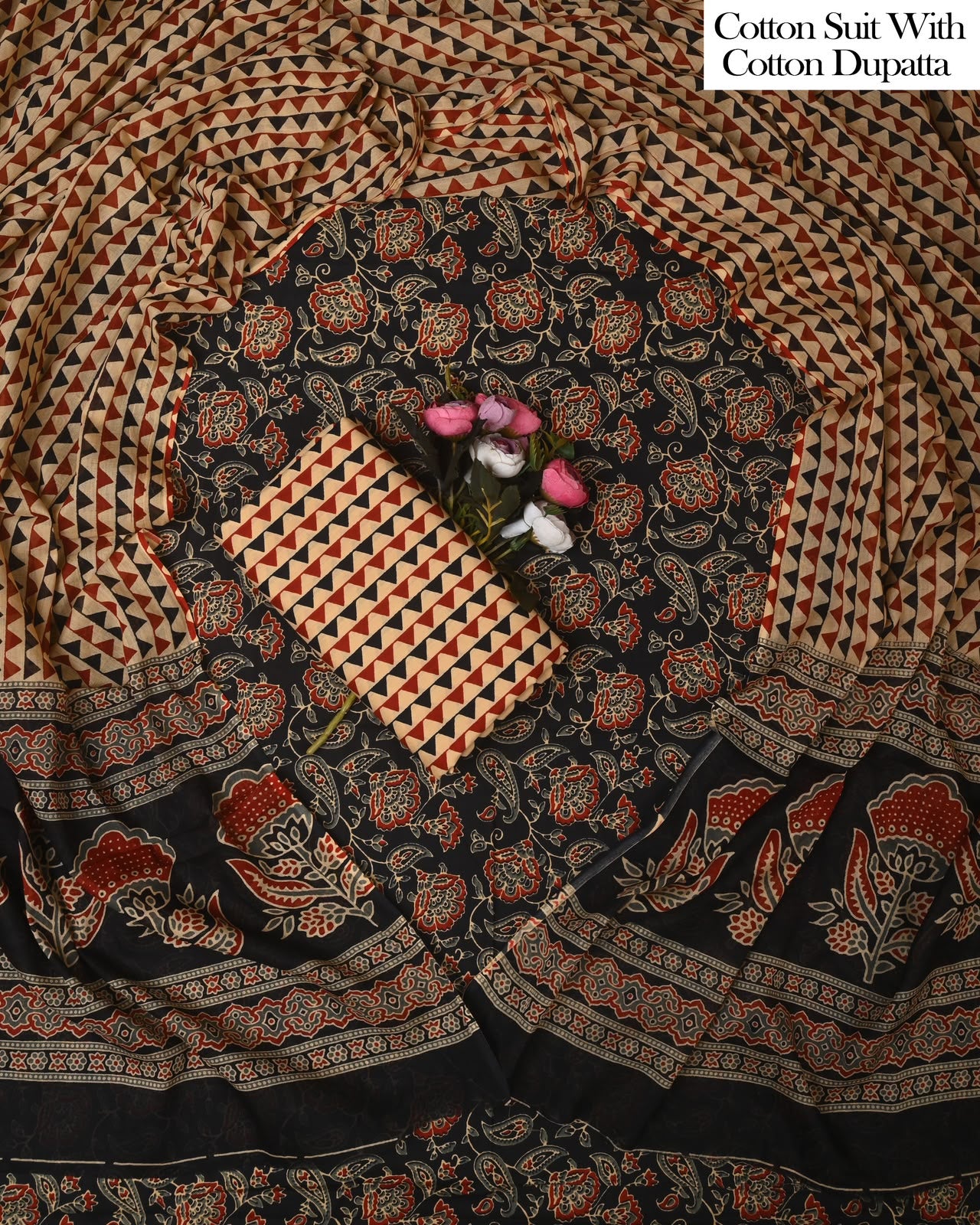 Exclusive Hand Block Cotton Suit With Cotton Dupatta(BFCOT152)