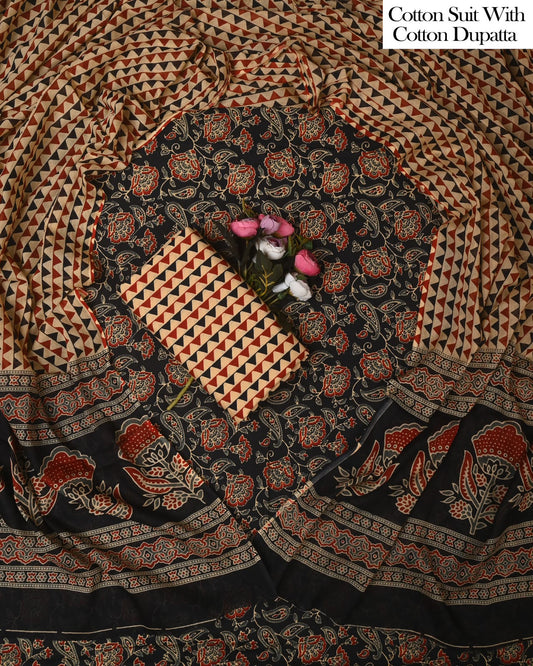Exclusive Hand Block Cotton Suit With Cotton Dupatta(BFCOT152)