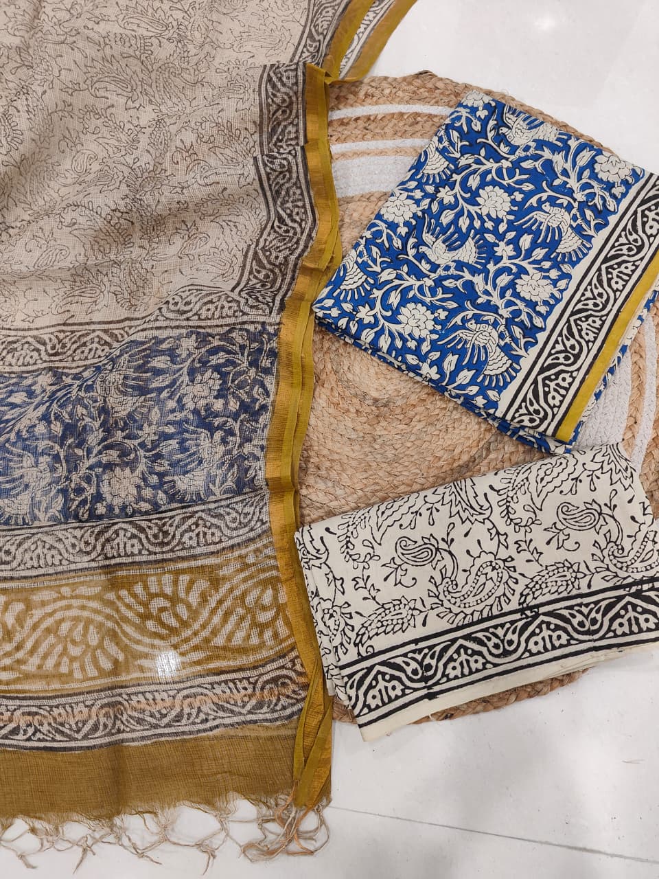 Premium Sanganeri Printed Cotton Suit With Kota Doria Duppta(BFCOTKD49)