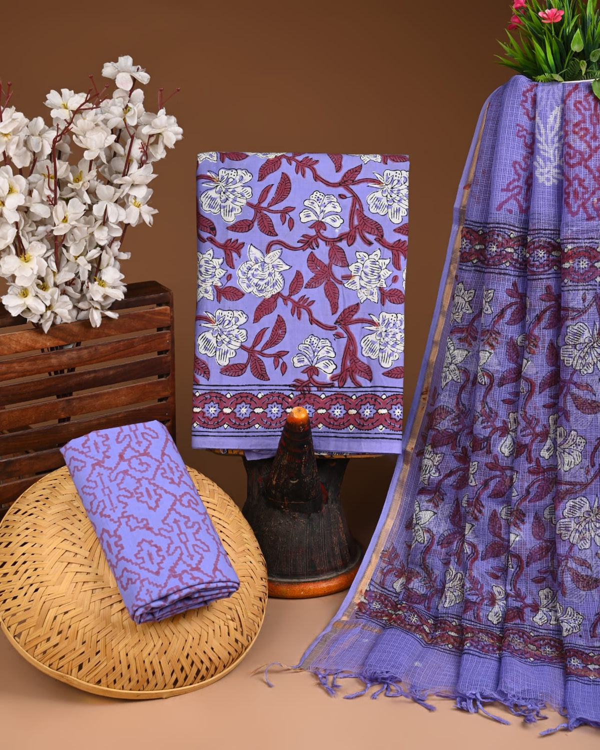 Premium Sanganeri Printed Cotton Suit With Kota Doria Dupatta