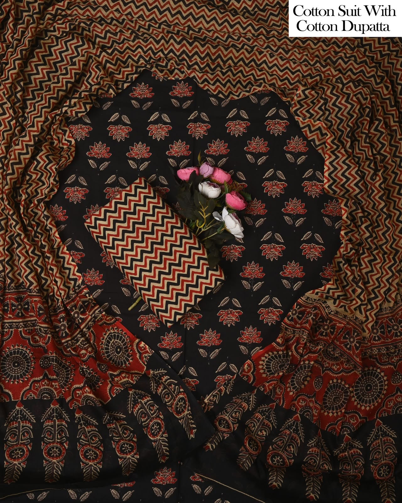 Exclusive Hand Block Cotton Suit With Cotton Dupatta(BFCOT187)