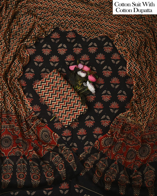 Exclusive Hand Block Cotton Suit With Cotton Dupatta(BFCOT187)