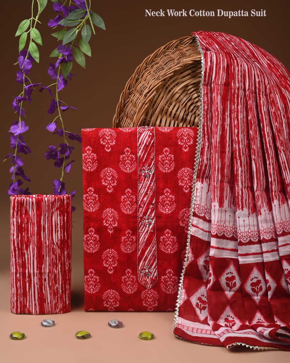 PREMIUM GOTA PATTI COTTON SUIT SET WITH COTTON DUPATTA(BFCOTGH90)
