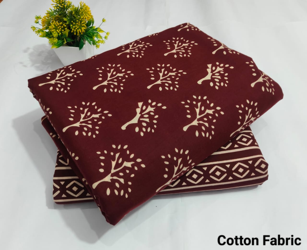 Maroon Traditional Printed Top & Bottom Suit Set – Elegant Cotton Suit Material |(BFTB097)