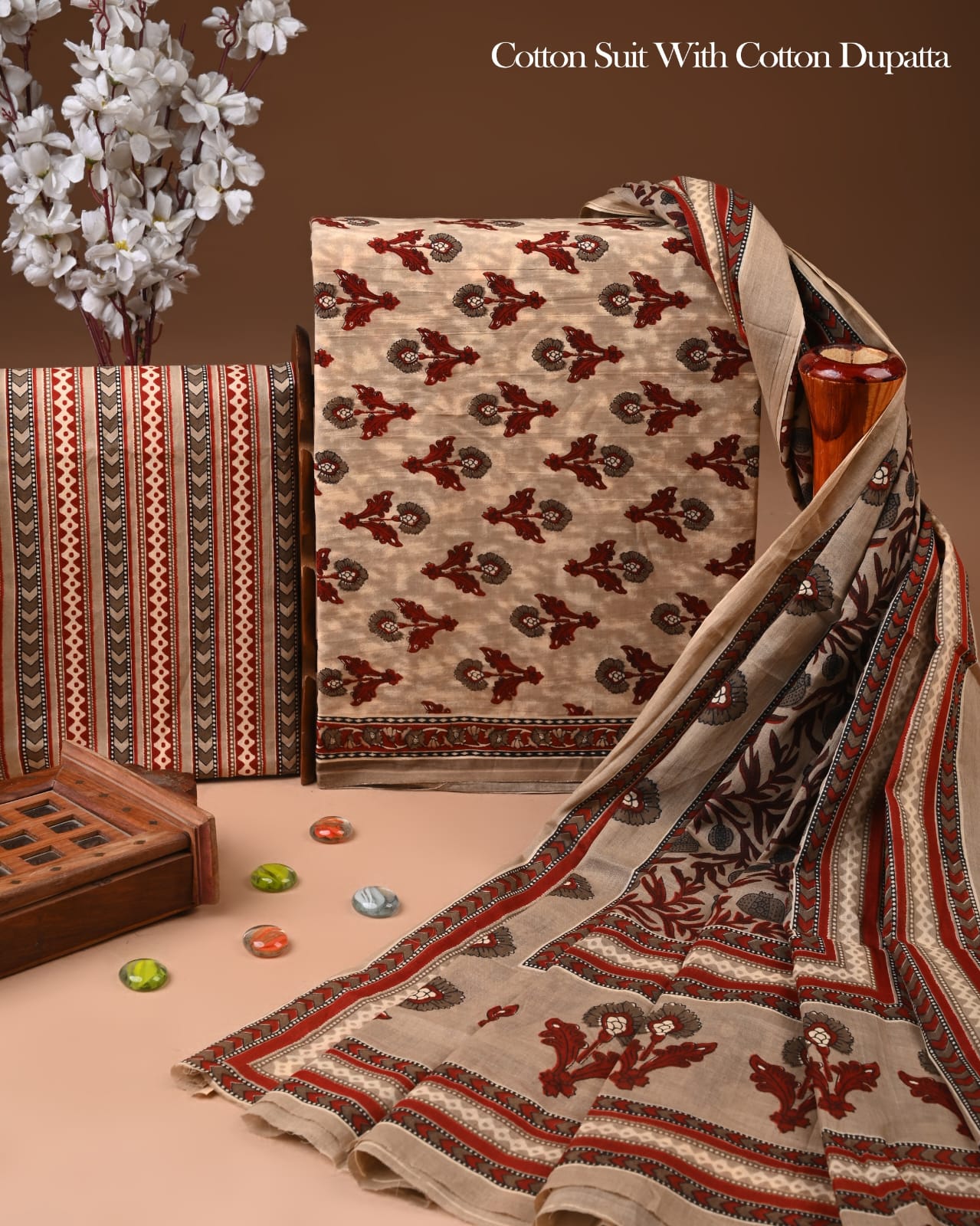 Exclusive Hand Block Cotton Suit With Cotton Dupatta(BFCOT164)