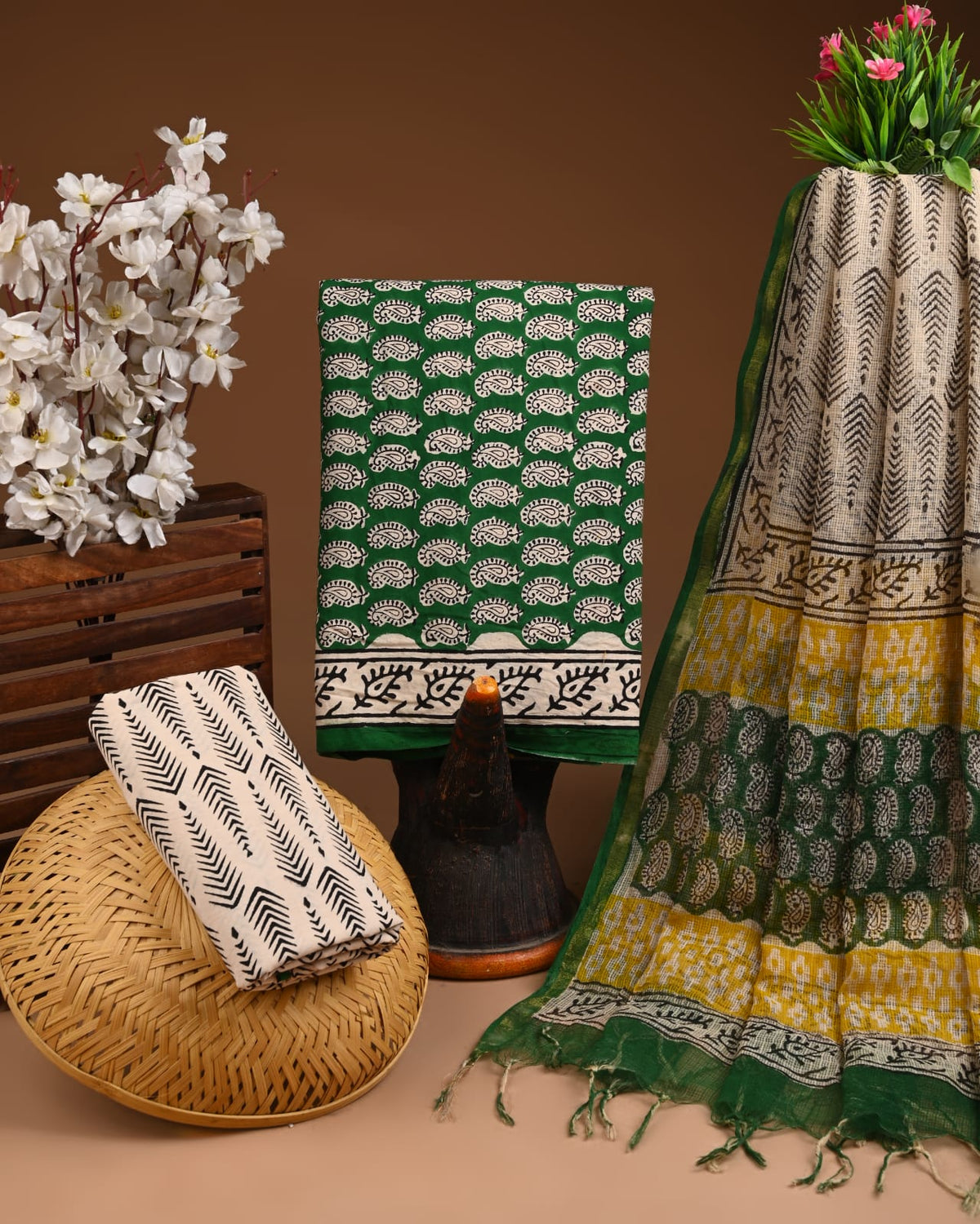 Premium Sanganeri Printed Cotton Suit With Kota Doria Dupatta