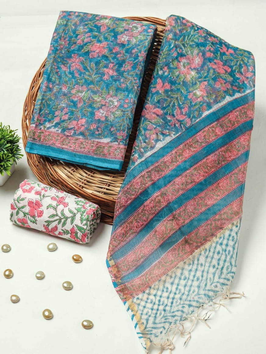Teal Floral Printed kota doriya Suit (BFFKO40)