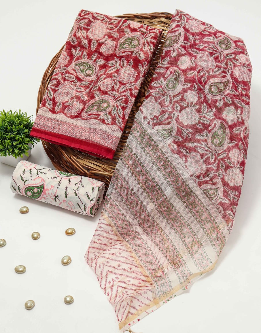 Premium Sanganeri Printed kota Suit With Kota Doria Duppta(BFFKO59)