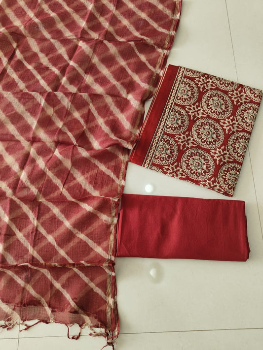 Premium Sanganeri Printed Cotton Suit With Kota Doria Duppta