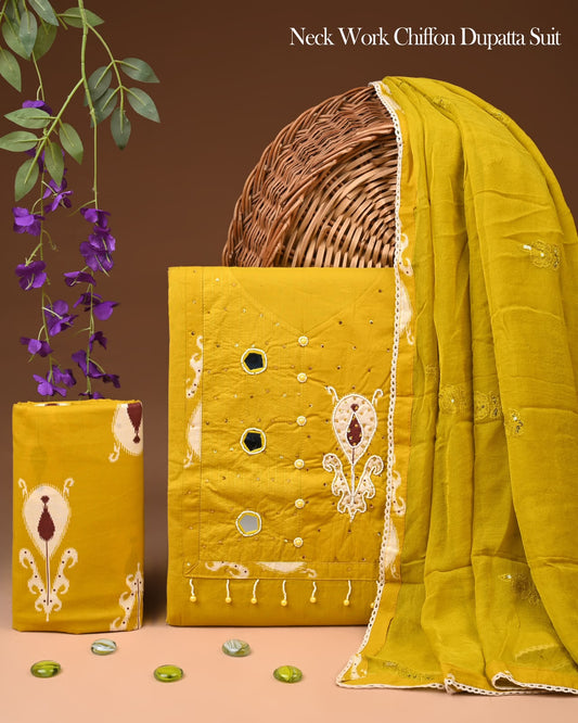 PREMIUM GOTA PATTI COTTON SUIT SET WITH CHIFFON DUPATTA
