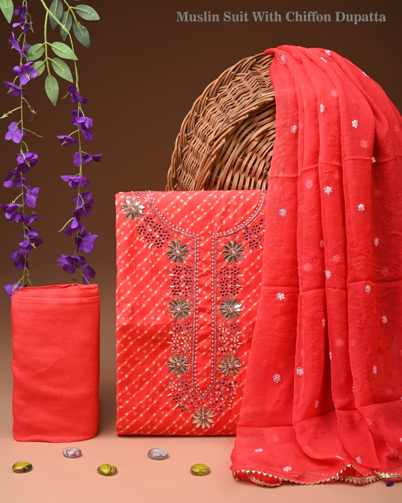 PREMIUM GOTA PATTI COTTON SUIT SET WITH CHIFFON DUPATTA(BSCOTGC14)