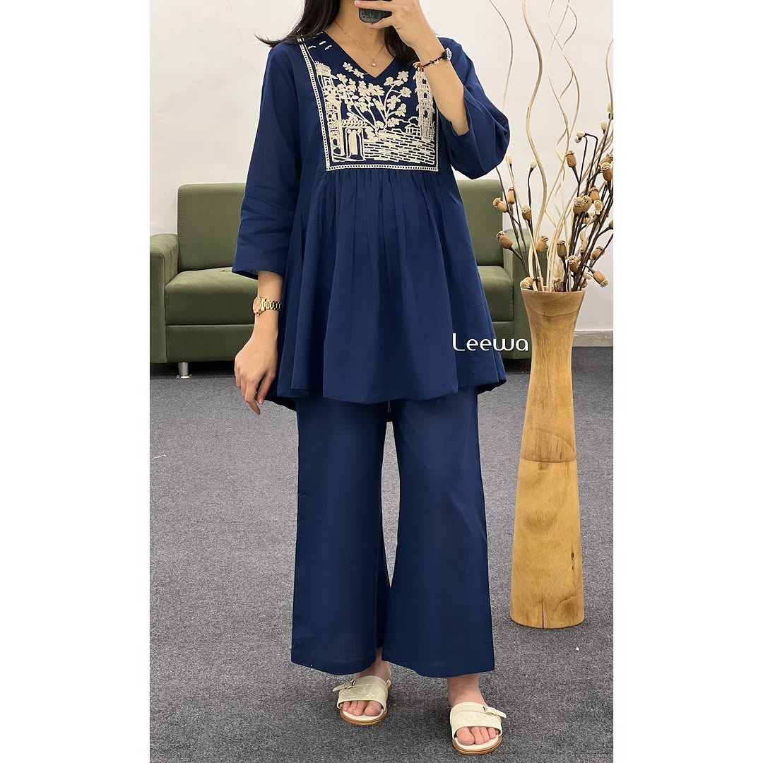 ★Original 
New designer  

*cotton co-ord set flower embroidery in hand*🪡