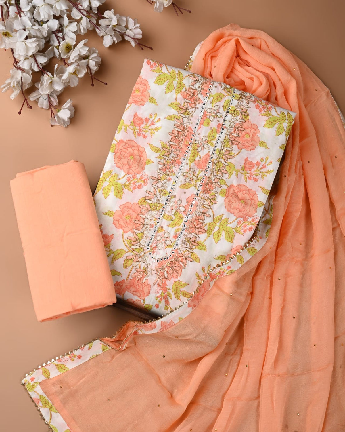 PREMIUM GOTA PATTI COTTON SUIT SET WITH CHIFFON DUPATTA(BSCOTGC68)
