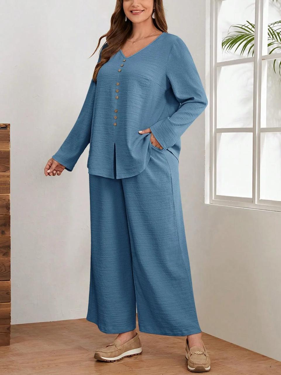 Blue Cotton Flex Kurta Plazo Set for Women | Comfortable Office Wear Co-Ord Set