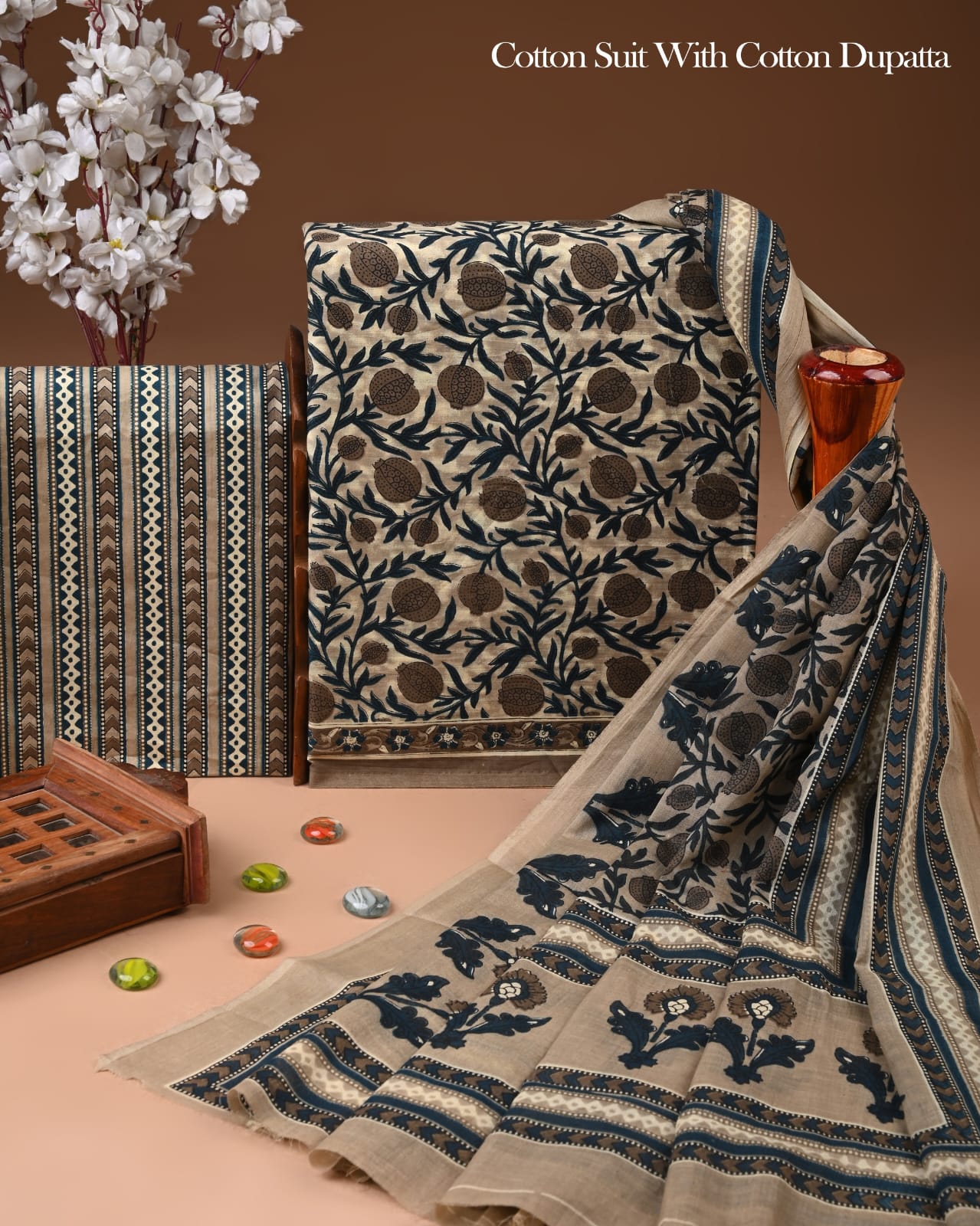 Exclusive Hand Block Cotton Suit With Cotton Dupatta(BFCOT171)