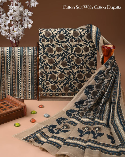 Exclusive Hand Block Cotton Suit With Cotton Dupatta(BFCOT171)