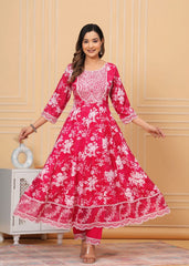 Beautiful ANARKALI KURTA with heavy  embroidery  work  on yoke along with pants with duppata