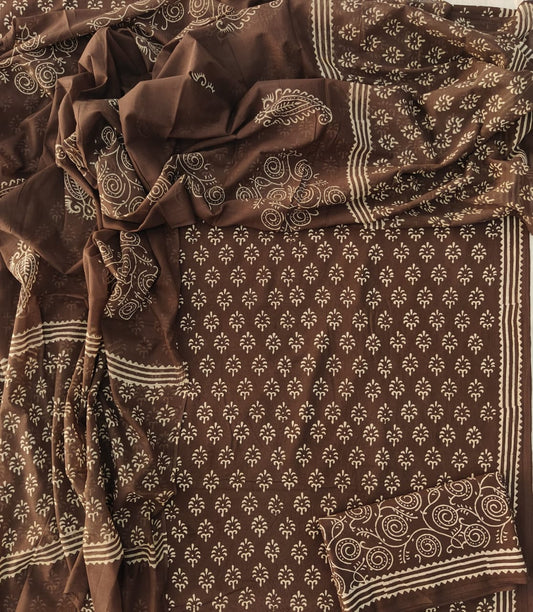 Exclusive Hand Block Cotton Suit With Cotton Dupatta(BFCOT59)