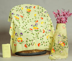 New Floral Hand Block Printed Cotton Suit With Organza Dupatta(BFOR74)