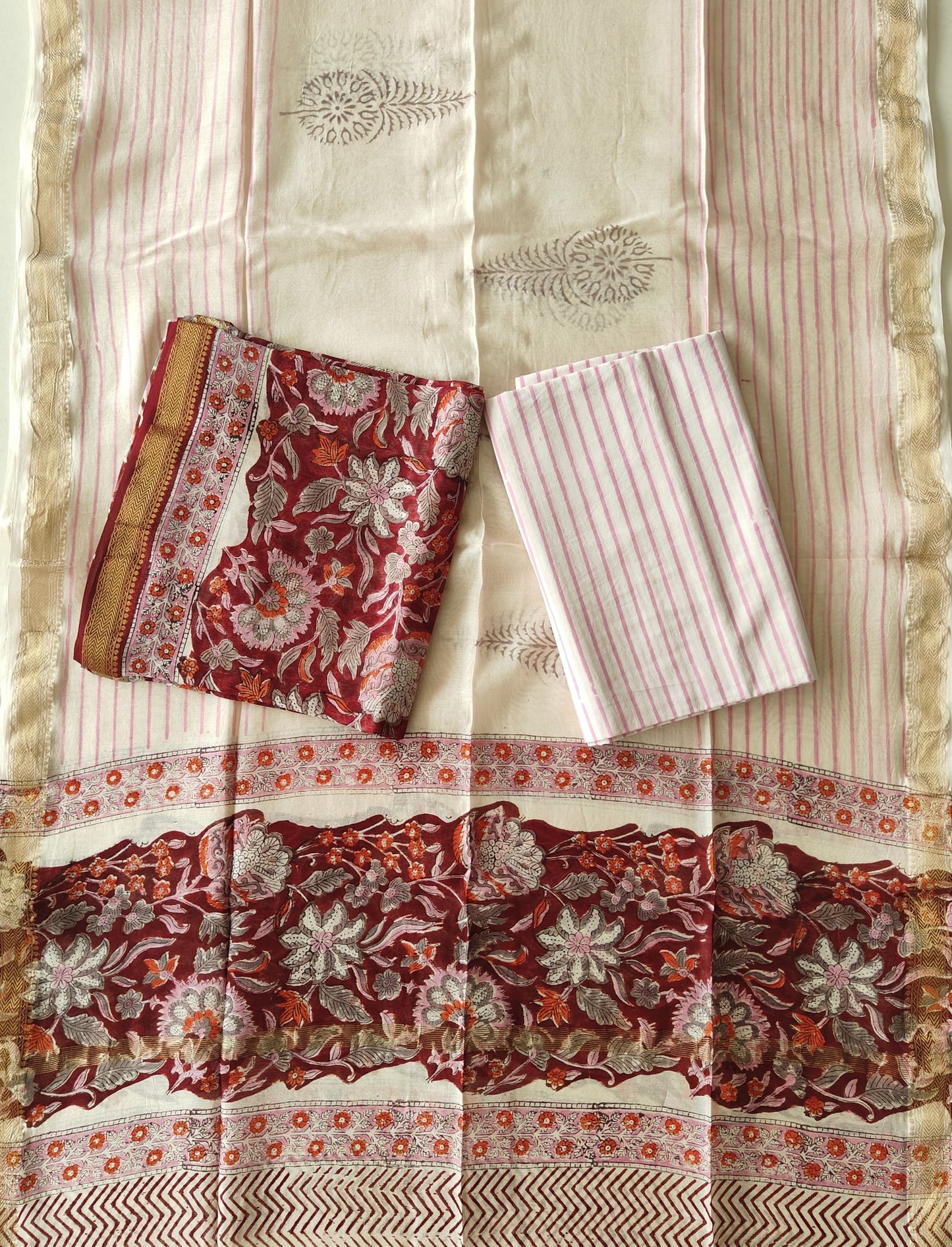 Premium Hand Block Printed Maheshwari Silk Suit(BFMAH99)