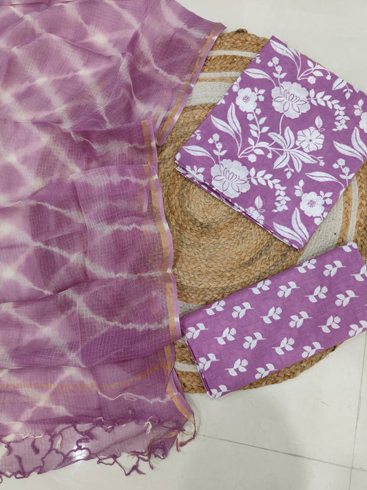 Premium Sanganeri Printed Cotton Suit With Kota Doria Duppta(BFCOTKD41)