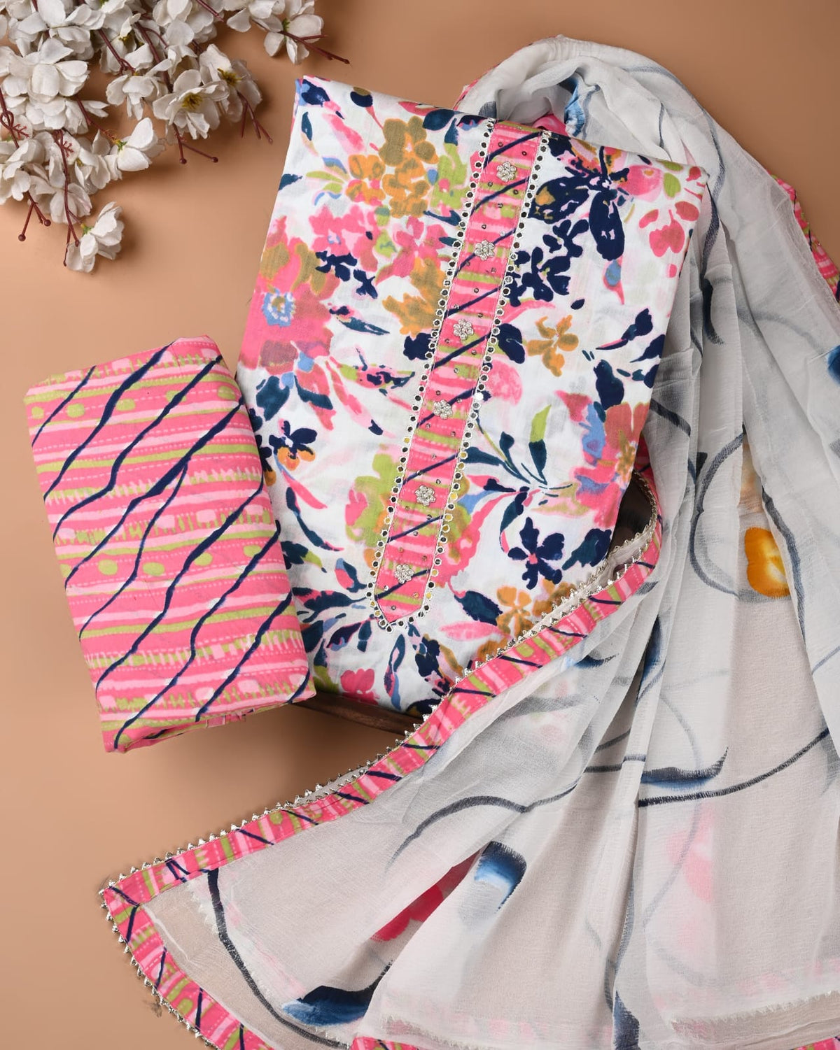 PREMIUM GOTA PATTI COTTON SUIT SET WITH CHIFFON DUPATTA(BSCOTGC14)