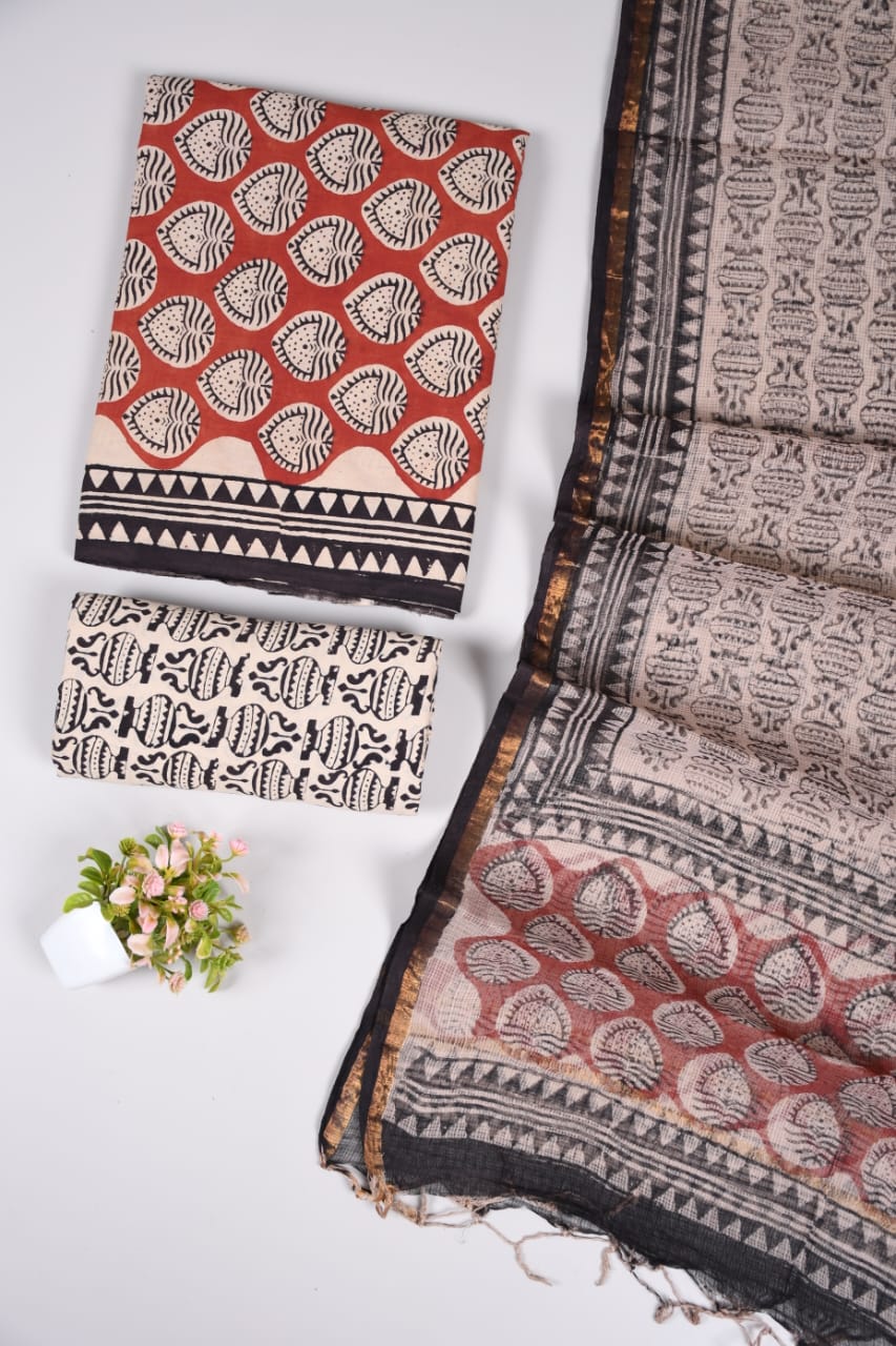 Premium Sanganeri Printed Cotton Suit With Kota Doria Duppta(BFCOTKD51)